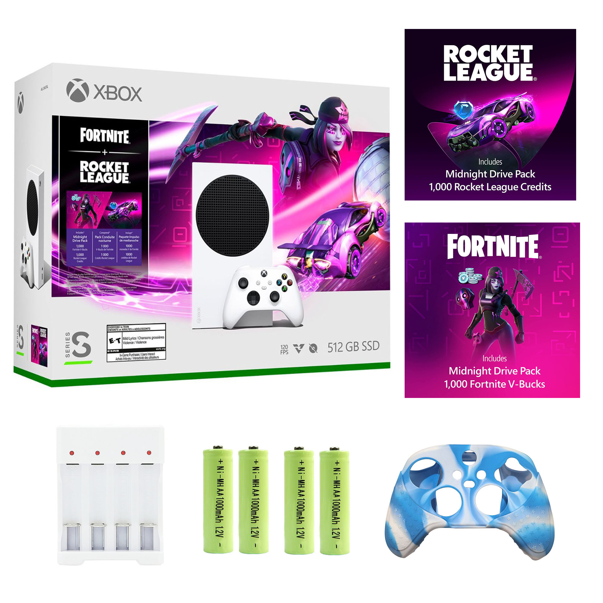Microsoft Xbox Series S – Fortnite & Rocket League Bundle (Disc-free  Gaming) - White, 512 GB Video Game Consoles, Bundled with Silicone  Controller Cover Skin + Batteries and Charger Accessories Set 